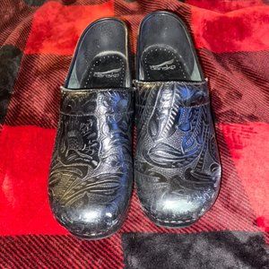 Black Floral Print Dansko Slip On Waterproof Clog Shoes